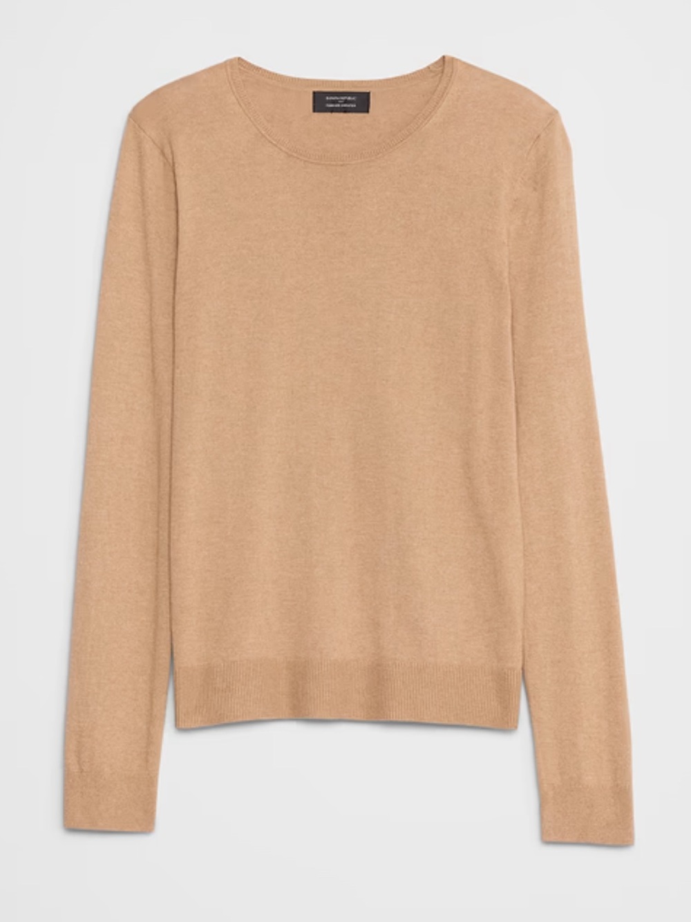 Banana Republic Forever Crew Neck Knit Sweater Camel Beige Lightweight Pullover